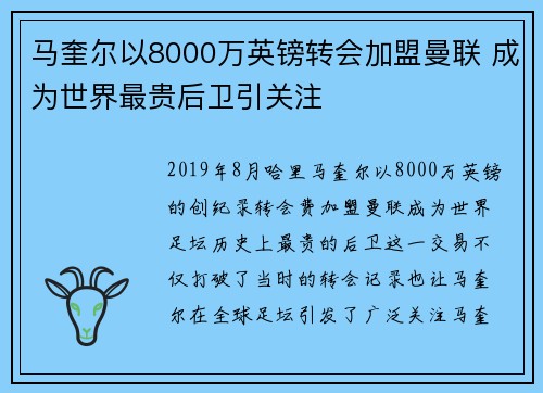 马奎尔以8000万英镑转会加盟曼联 成为世界最贵后卫引关注 马奎尔以8000万英镑转会加盟曼联 成为世界最贵后卫引关注