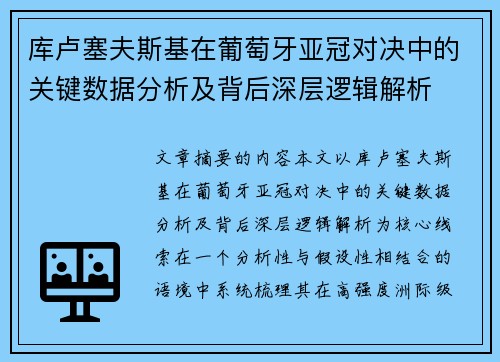库卢塞夫斯基在葡萄牙亚冠对决中的关键数据分析及背后深层逻辑解析